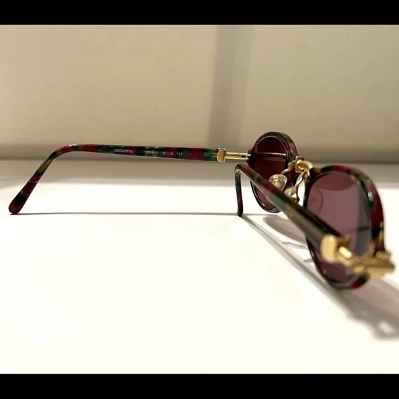 Vintage Jacomo Womens Italy Sunglasses Round Tortoise Teal Designer Gold Brass - Picture 5 of 10